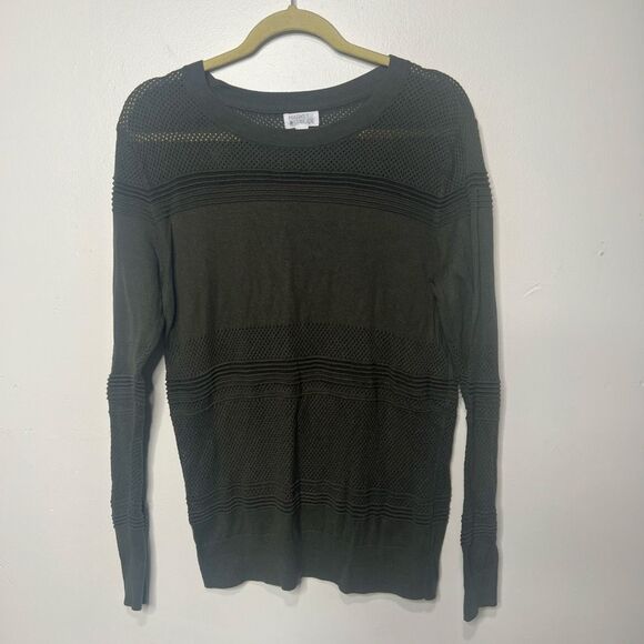 Market & Spruce Green Lightweight Sweater Lasercut Knit Sz M - Picture 1 of 6